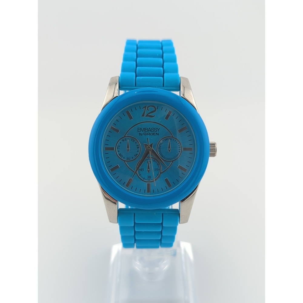 Embassy By Gruen Men's Blue Silicone Strap Watch - Serviced -‎ New Battery